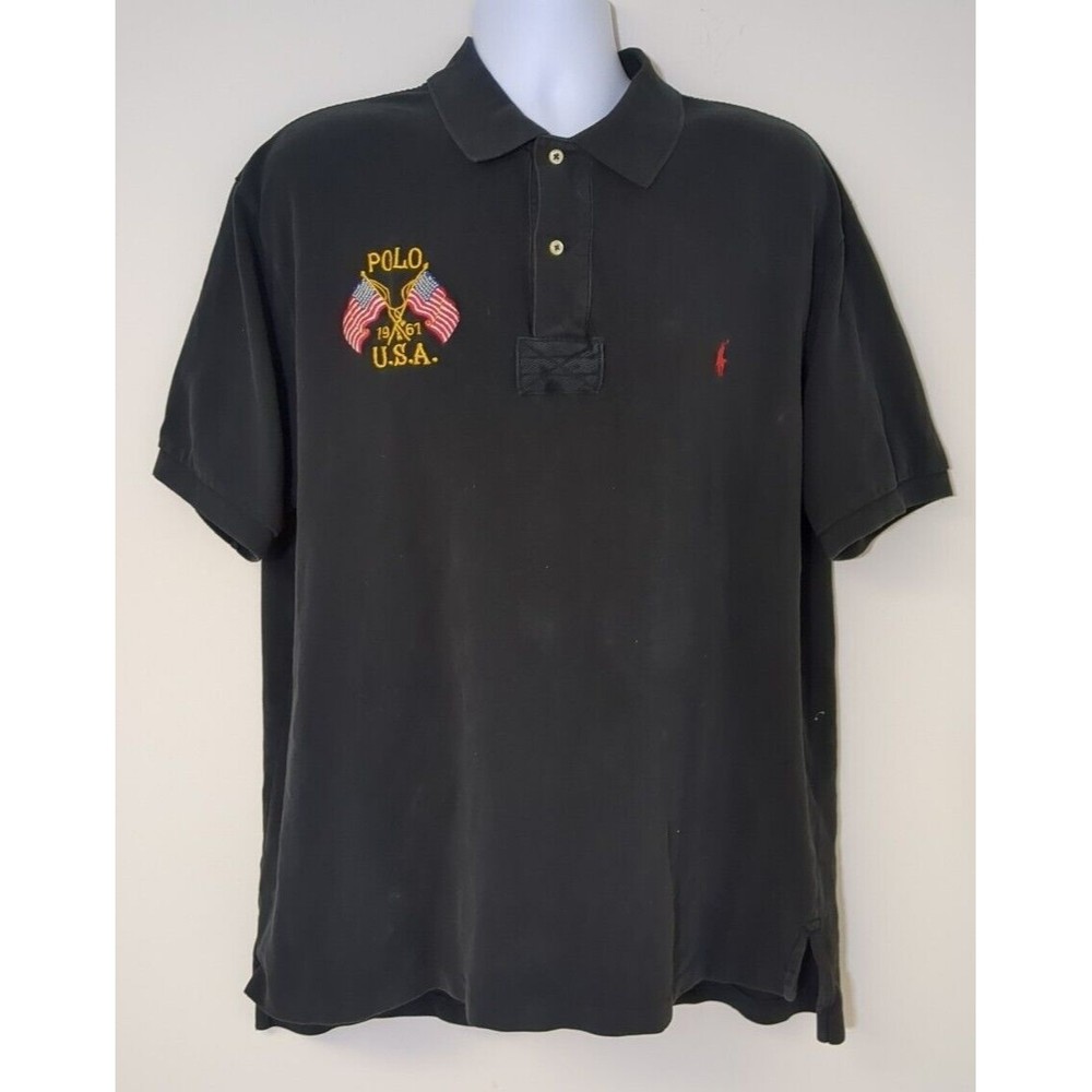 Polo Ralph Lauren Mens 1XB Shirt American Flag Black VTG